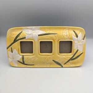 Vintage Terragrafics Majolica Ceramic Picture Frame Triple 2-inch Display Floral